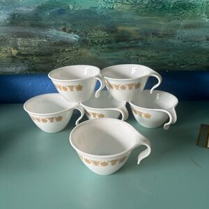 6 Pyrex Corelle Butterfly Gold Hook Handle  Cups